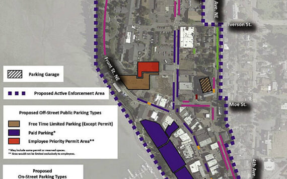 Walker Consultants courtesy map
The proposed paid parking system and active enforcement area for downtown Poulsbo.