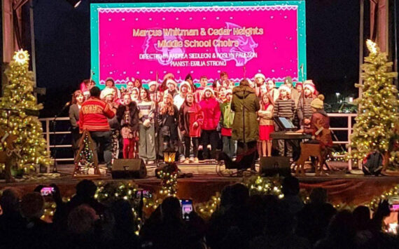 Eric Worden courtesy photos
Marcus Whitman and Cedar Heights middle school choirs performed at Holiday on the Bay Dec. 7.