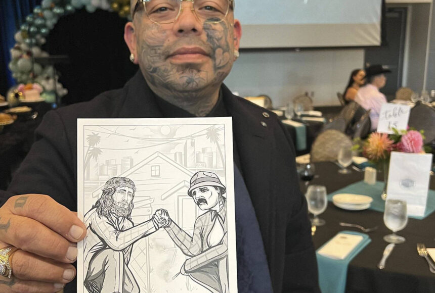 <p>Javier Silva courtesy photos</p>
                                <p>Javier Silva pictured at the 10th Annual Coffee Oasis Gala with his artwork.</p>