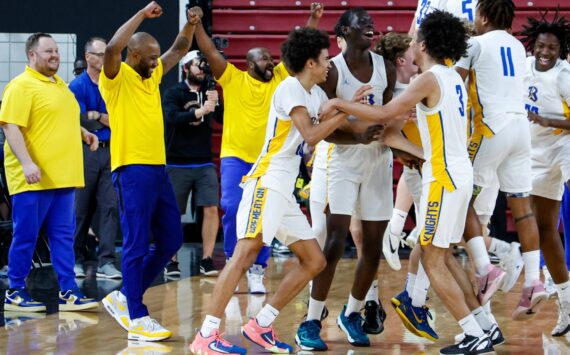 Daniel Phipps courtesy photos
Bremerton celebrates winning the 2A state boys basketball championship March 8 in Yakima.